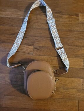 Tan Crossbody with Patterned Strap